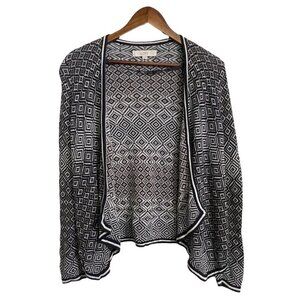 LOFT Womens Blue White Southwestern Print Open Front Cardigan Sweater Small